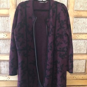 Boiled wool sweater jacket with floral pattern